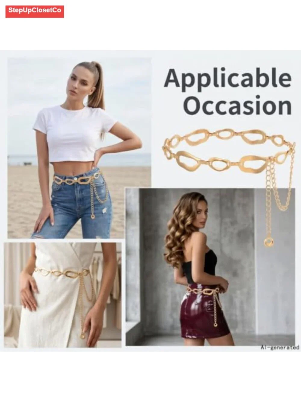 Adjustable Chunky Metal Waist Chain Belt for Dresses, Hollow Out Irregular Link
